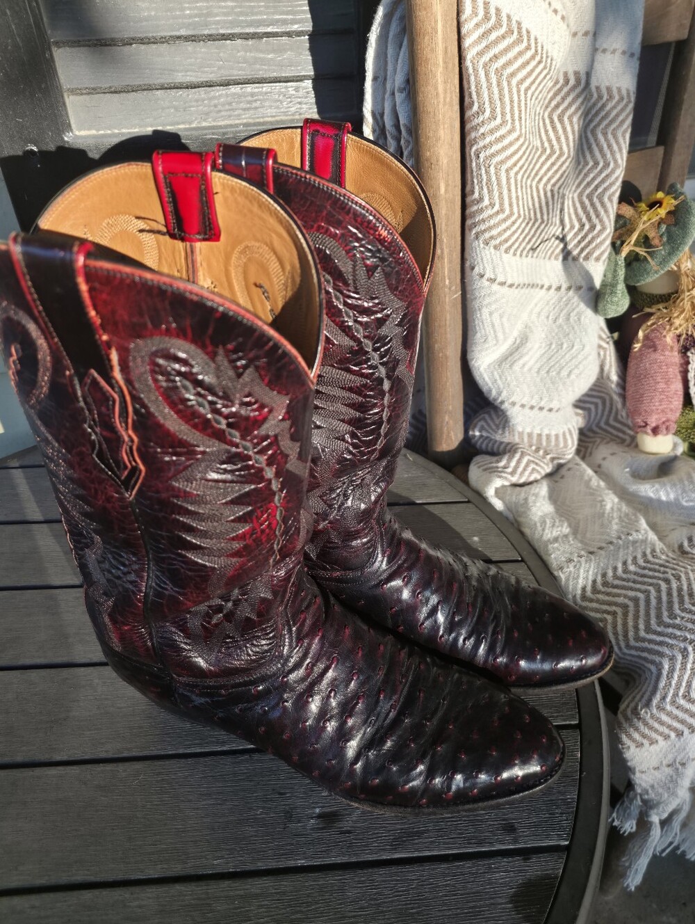 Lucchese 2000 Black Cherry Full-Quill Ostrich Western Cowboy Boots Size 12D Mens
